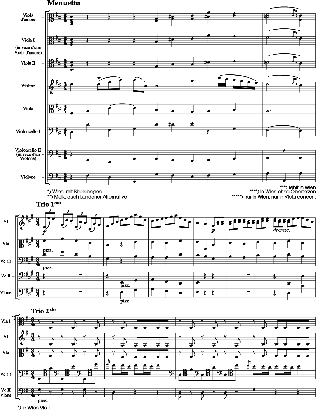 Viola d'amore, Violine, Viola, Violoncello und Violone, zwei Violen, Violine, Viola, Violoncello und Violone