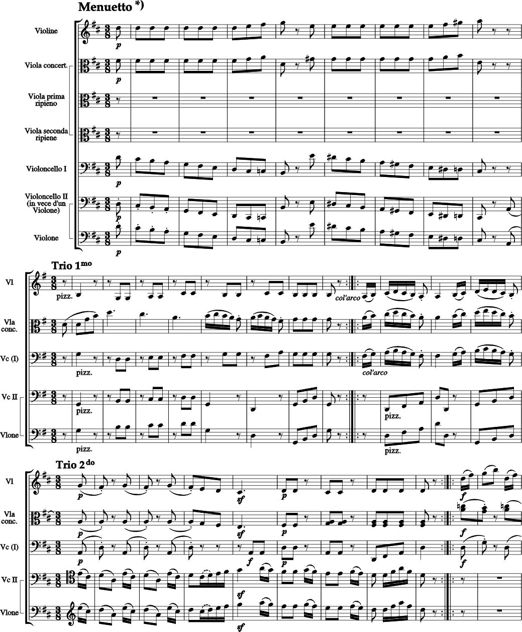 Viola d'amore, Violino, Viola, Violoncello e Violone / Contrabbasso, due Viole, Violino, Viola, Violoncello e Violone / Contrabbasso
