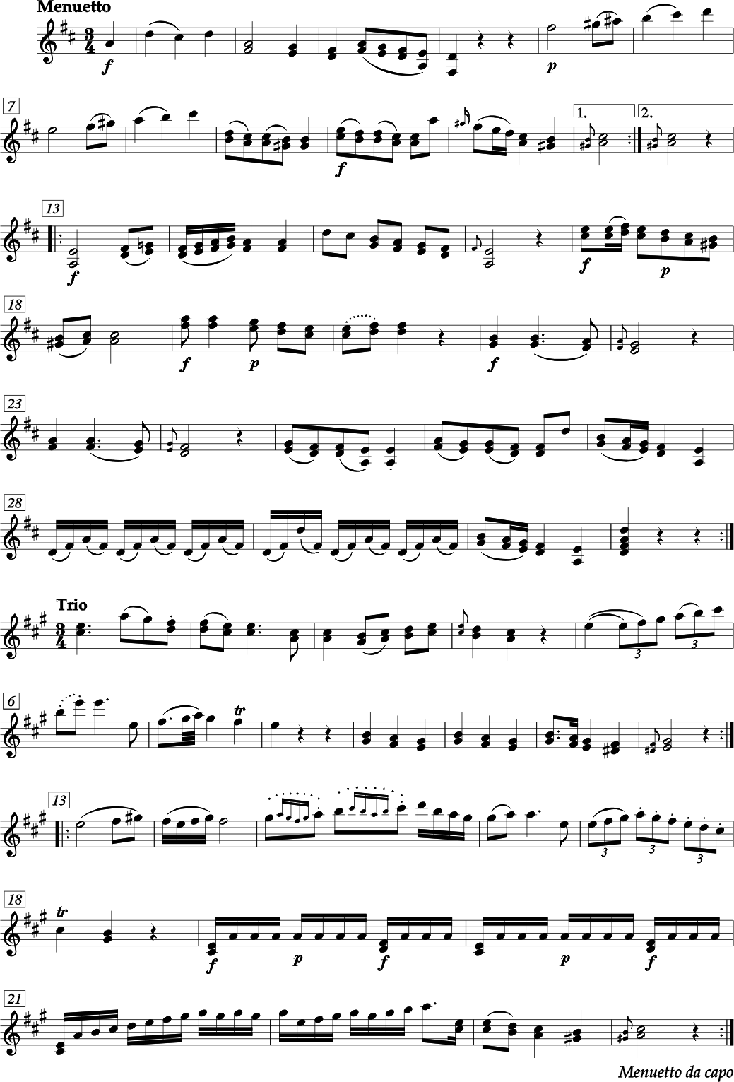 FRANZ ANTON HOFFMEISTER QUARTET II E flat Major (D major) for Viola d'amore, two Violins, Cello and two Horns ad libitum