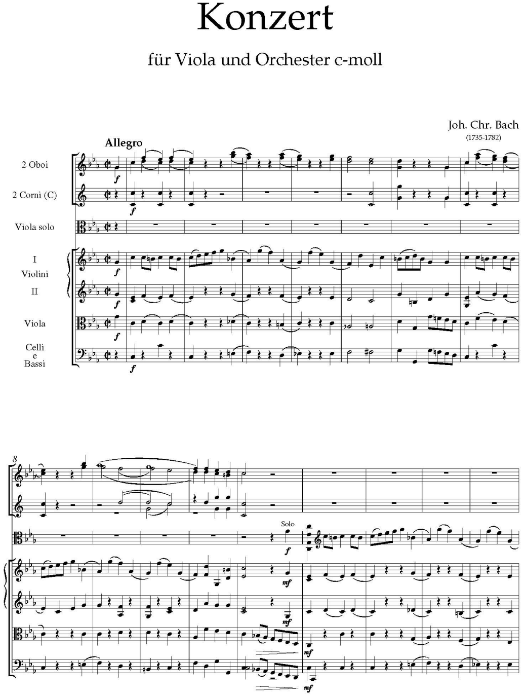 Johann Christian Bach Konzert c moll Viola Orchester